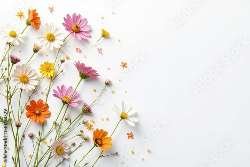 Delicate scattered wildflowers on white, minimalist style, floral pattern, texture, surface pattern