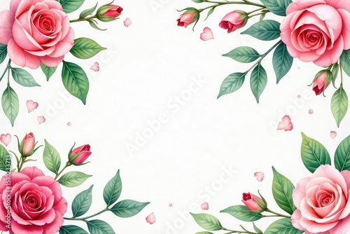 Delicate watercolor roses and leaves, repeating seamlessly , spring, rose, floral