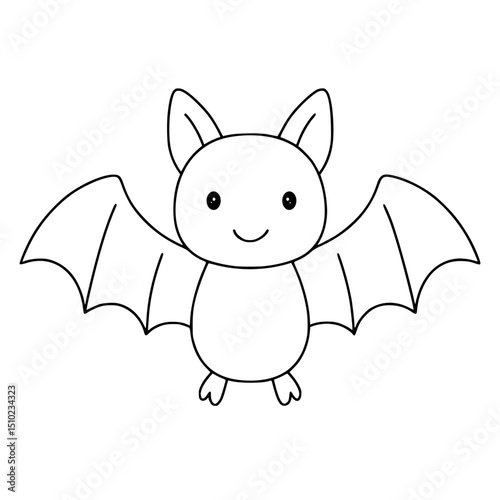 Cartoon bat with outstretched wings for children's coloring page  