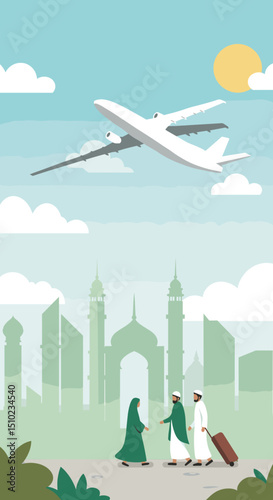  A couple is preparing to embark on their pilgrimage to Mecca for Hajj, showing the readiness and anticipation of the sacred journey.