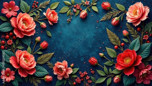 Intricate woven floral tapestry, rich jewel tones, rug, lush, wool