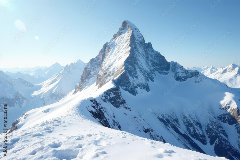 Snow-covered mountain peak, pristine white landscape, cold, white, rock Snow-covered mountain peak, pristine white landscape, cold, white, rock