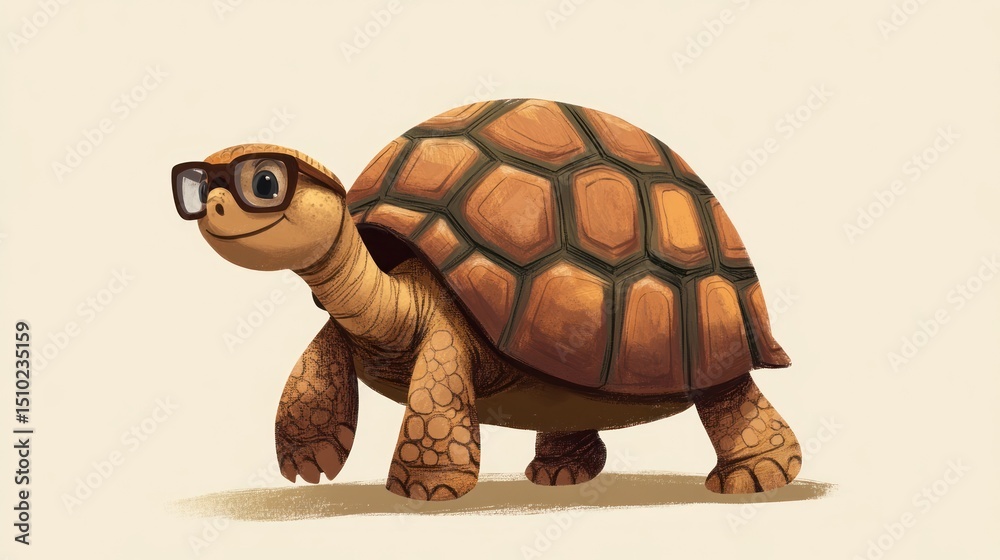 Obraz premium Cute tortoise wearing glasses, smiling