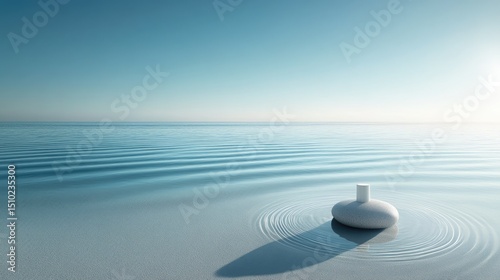 Serene seascape with tranquil ripples and a solitary stone.