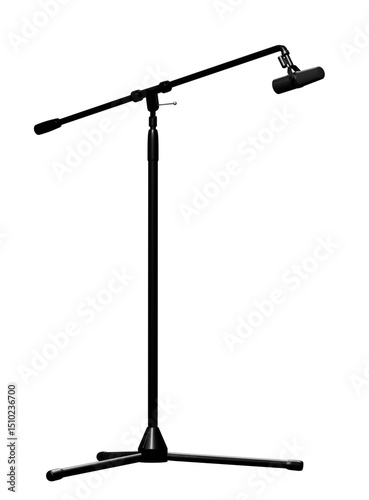Professional dynamic microphone on boom stand isolated on transparent background