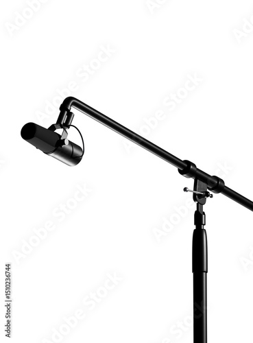 Professional dynamic microphone on boom stand isolated on transparent background