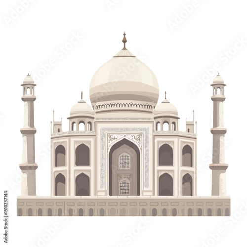 Taj Mahal vector 2D flat illustration, isolated on a white background.