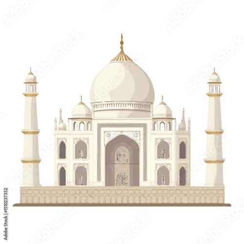 Taj Mahal 2D flat vector illustration, isolated on a white background.