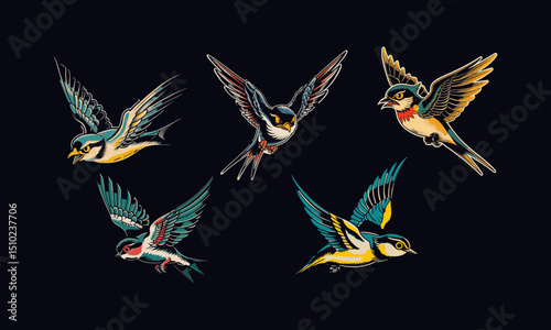 Old School Tattoo of Swallow Bird, swallow bird illustration