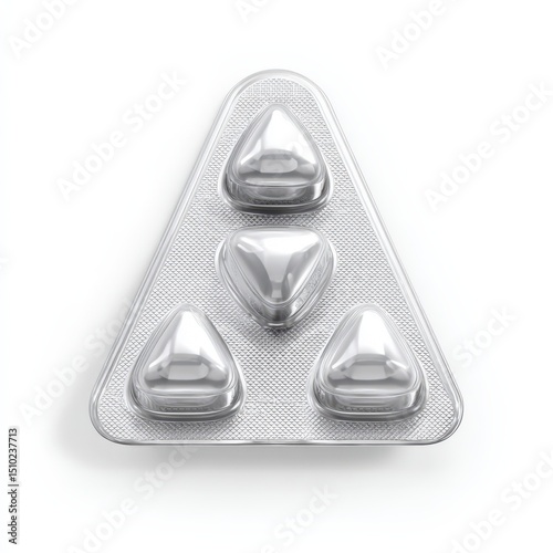 Triangular Silver Pill Blister Pack with Four Capsules Medical Packaging Detail Shot