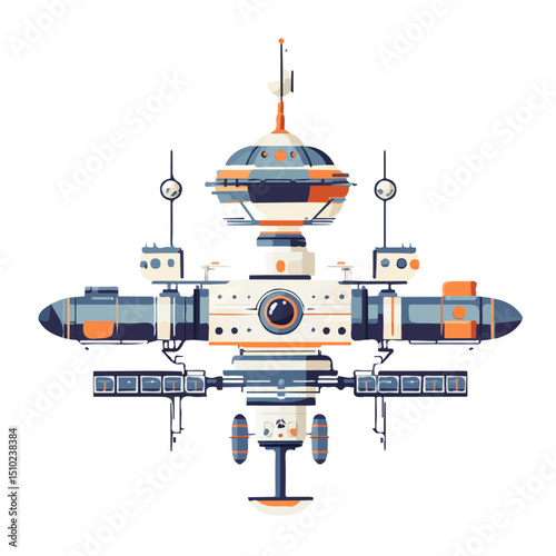 Fototapeta Naklejka Na Ścianę i Meble -  2D flat Space Station vector illustration, isolated on a white background.