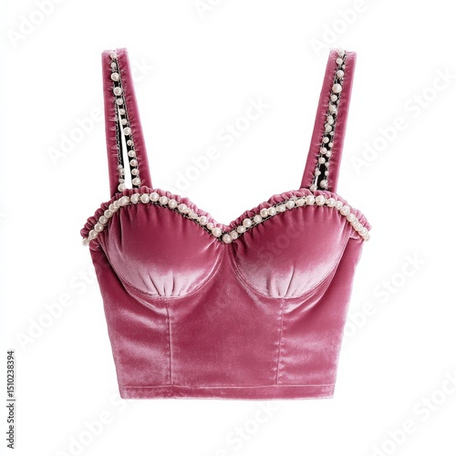 Wallpaper Mural Elegant Pink Velvet Crop Top with Pearl Detailing Stylish Women's Fashion Apparel Torontodigital.ca