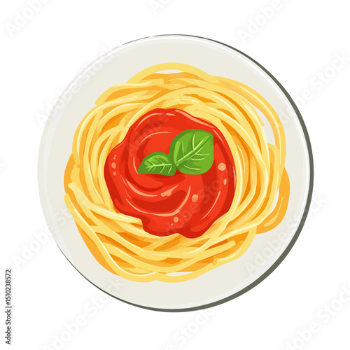 Spaghetti With Sauce 2D flat vector illustration, isolated on a white background.