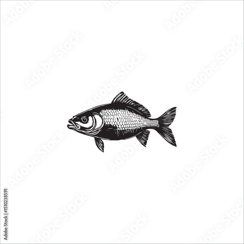 image of a large fish with scales, vector, black and white graphics
