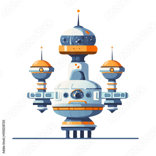 2D flat Space Station vector illustration, isolated on a white background.