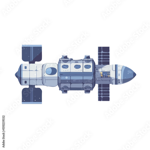 Fototapeta Naklejka Na Ścianę i Meble -  2D flat Space Station vector illustration, isolated on a white background.
