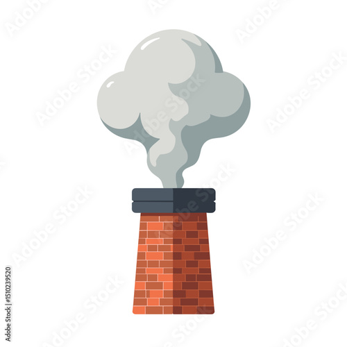 Illustration of a Brick Chimney with Smoke Plumes, Representing Industrial Pollution and Environmental Concerns