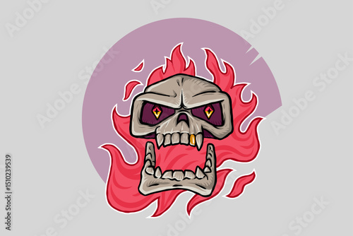2d vector illustration of a flaming skull in front views. A high-quality, bold design suitable for t-shirt prints, posters, postcards, and more.