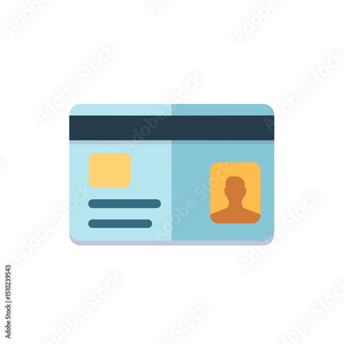 Illustration of a Blue Identification Card with Photo and Magnetic Stripe for Access Control and Security