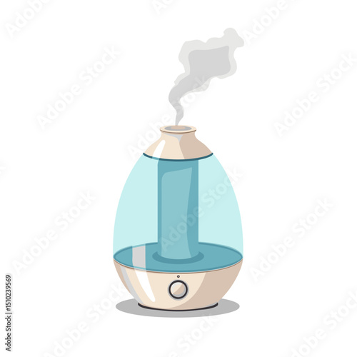 Illustration of a Humidifier Emitting Steam, Promoting Air Quality and Comfort in a Home Environment