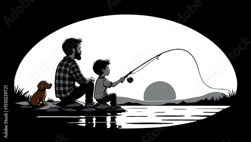 Heartwarming Father and Son Fishing Adventure with Loyal Dog