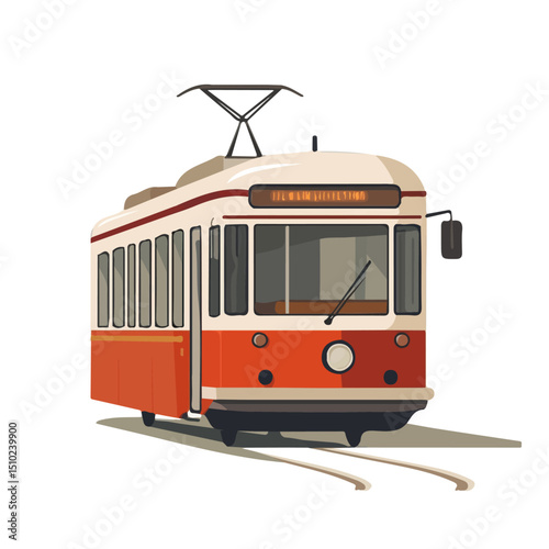 2D flat vector illustration of Tram, isolated on a white background.