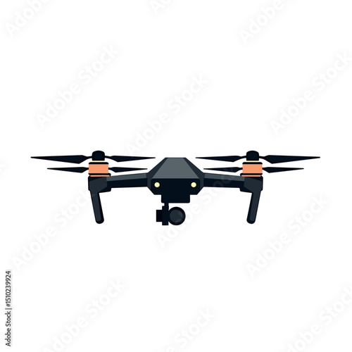 Isolated Vector Illustration of a Black Drone with Camera for Aerial Photography and Videography