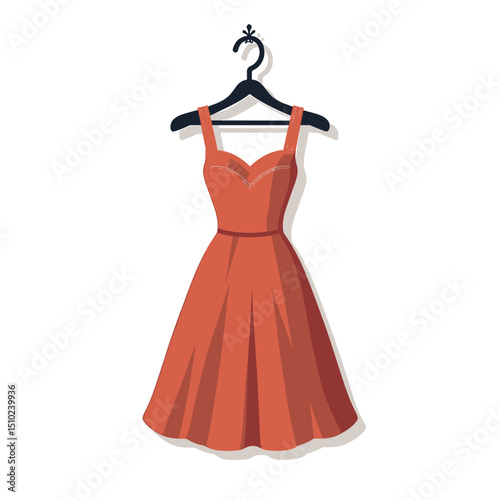 Elegant Orange Dress Hanging on a Black Hanger Illustration for Fashion Design