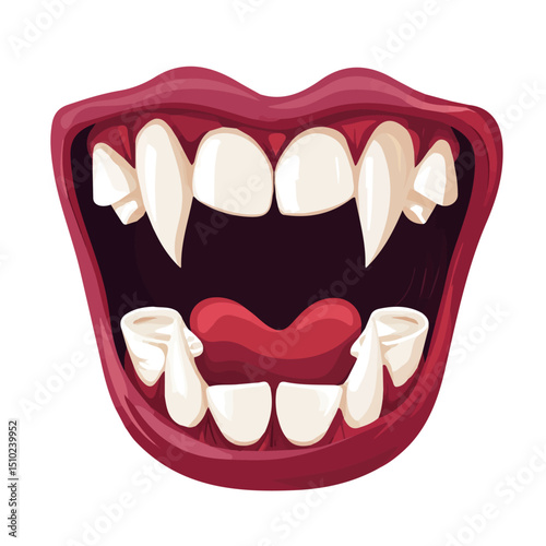 2D flat vector illustration of Vampire Teeth, isolated on a white background.