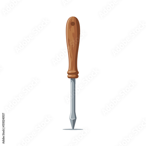 Illustration of a Hand Tool with Wooden Handle and Metal Blade for Gardening or Crafting