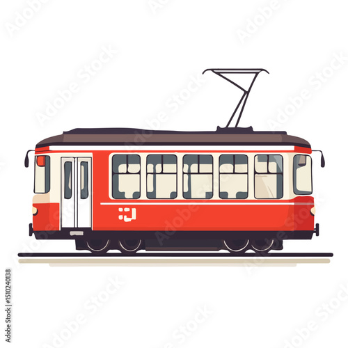 Tram 2D flat vector illustration, isolated on a white background.