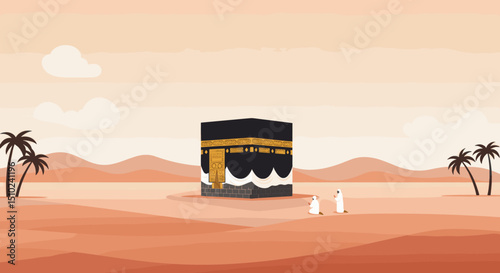 A couple is pictured performing the Tawaf ritual around the Kaaba, one of the fundamental rituals of the Hajj pilgrimage.