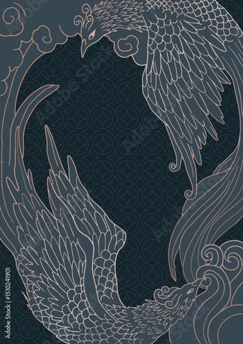 abstract illustration of mythological bird phoenix Fenghuang	