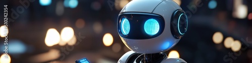 Cute little robot with beautiful blue eyes.