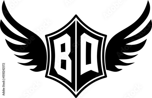 BQ logo emblem with winged and shield template