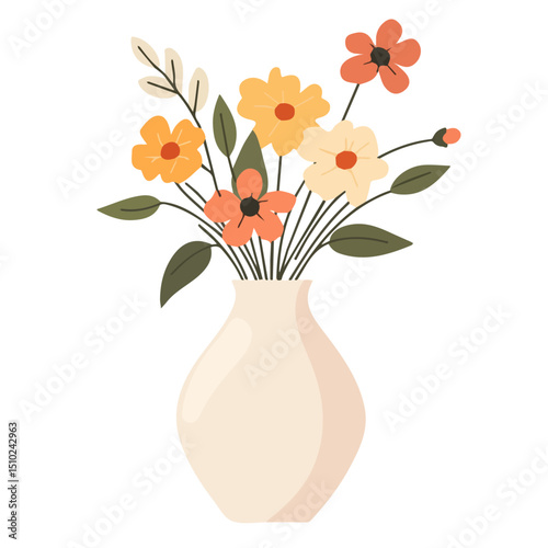 2D flat vector illustration of Vase With Flowers, isolated on a white background.