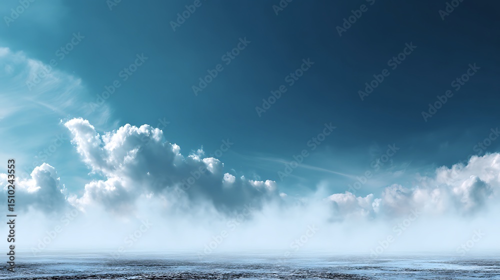 Fototapeta premium Serene cloudscape over frozen landscape arctic environment high-resolution image aerial view tranquility concept