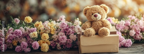 gift box flowers teddy bear