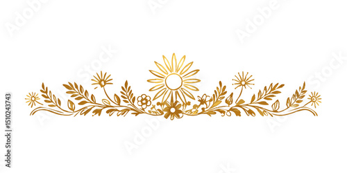 Floral decorative divider with golden flowers and leaves design  