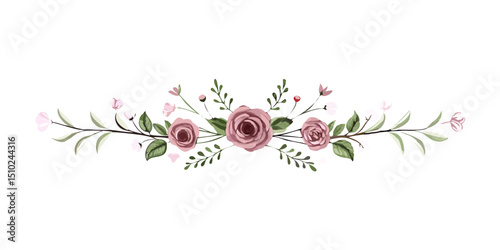Floral divider illustration with miniature roses and greenery  