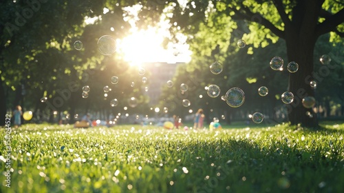 soap bubbles in the park children