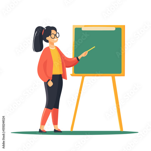 Teacher With Chalk 2D flat vector illustration, isolated on a white background.