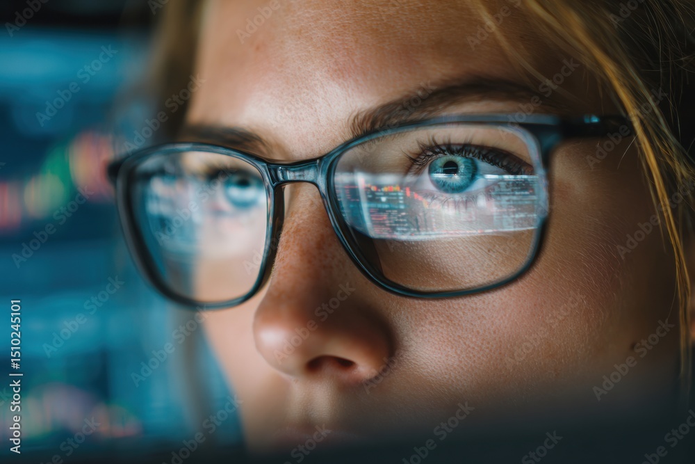 Fototapeta premium Woman looking at a computer monitor