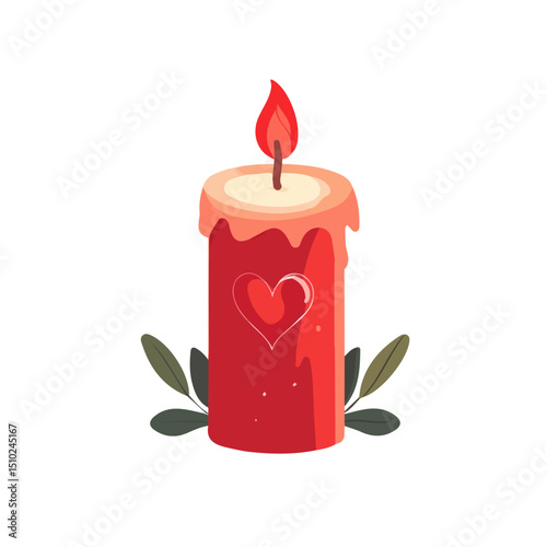 2D flat Valentines Day Candlelight vector illustration, isolated on a white background.