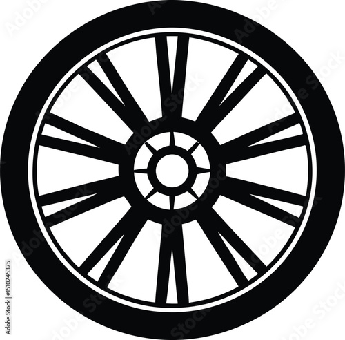 Wagon wheel silhouette, Wood wheel vector, Wagon wheel vector icon illustration