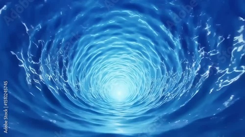 Abstract Underwater Vortex: Luminescent Blue Swirl Tunnel