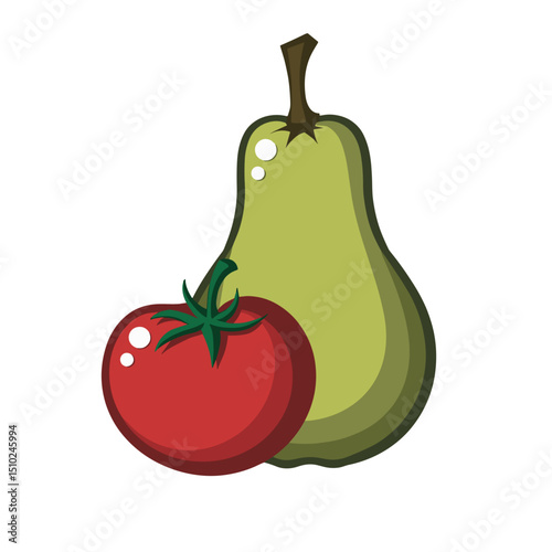 illustration of pear and tomato on white background