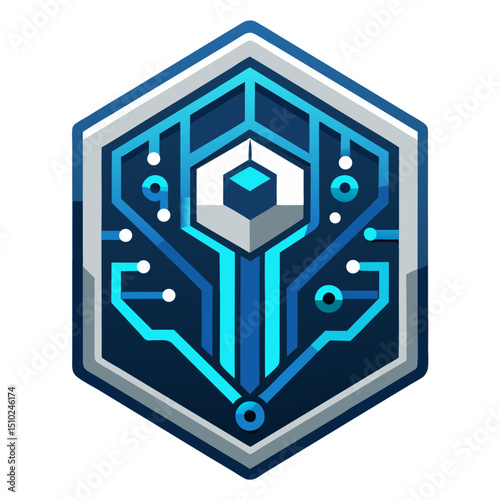 Modern Tech Badge Logo with Circuit Elements for Software Brands