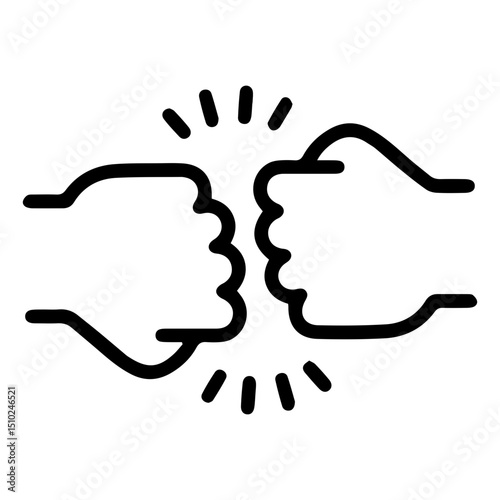 An (outline style) illustration of human fists meeting in a forceful bump clearly captures this dynamic gesture, symbolizing agreement, success, a friendly greeting, or solidarity between individuals