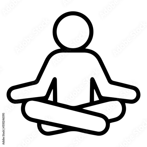 An (outline style) illustration of a human figure seated in a cross-legged meditation pose, symbolizing tranquility, mindfulness, relaxation, and spiritual practice. Conveys sense of inner peace